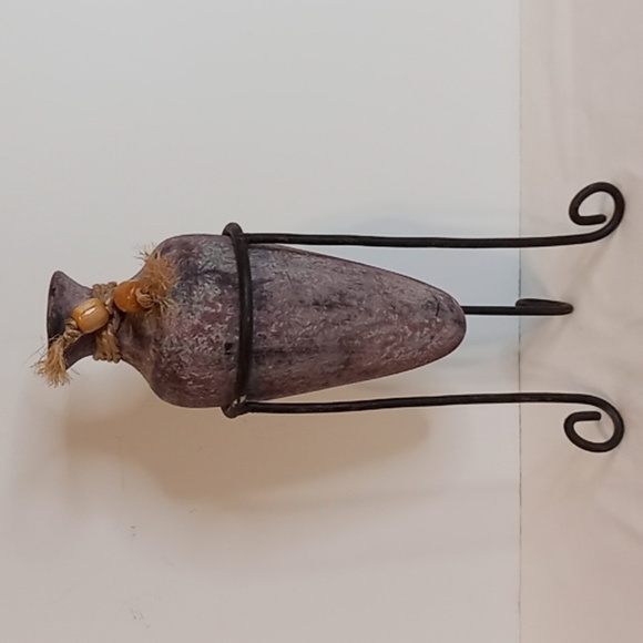 SOUTH Western Ceramic Pottery Urn Style With Rope and Wooden Beads With Stand - Picture 1 of 9